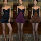 Dark Grape A Line Strap Lace Satin Short Homecoming Dress Outfits SH5480