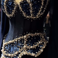 Stunning Navy Blue A Line Exquisite Pearl Beaded Chiffon Tulle Graduation Prom Dress SH5331