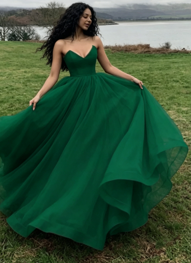 Green ball gown organza green puffy prom dress SA1573