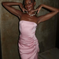Pink Mermaid Strapless Pleated Satin Long Wedding Guest Dress Party Dress SH3308