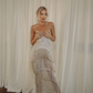 Champagne Gold Sequins Strapless Sleeveless long Prom Dress With Tassel SH8542