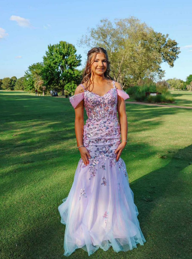 Light Purple Mermaid Straps Shiny Sequin Tulle Prom Dress Evening Dress SH6600