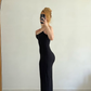 Simple Sheath Spaghetti Strap Black Satin Prom Dress Evening Dress SH6894