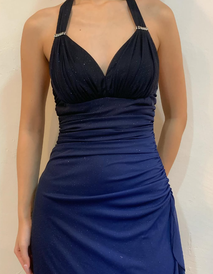 Halter Ombre Navy Blue Long Chiffon Prom Dress  SH1157