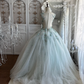Vintage Light Blue Ball Gown V Neck Exquisite Beaded Tulle Prom Dress Sweet 16 Dress SH5987