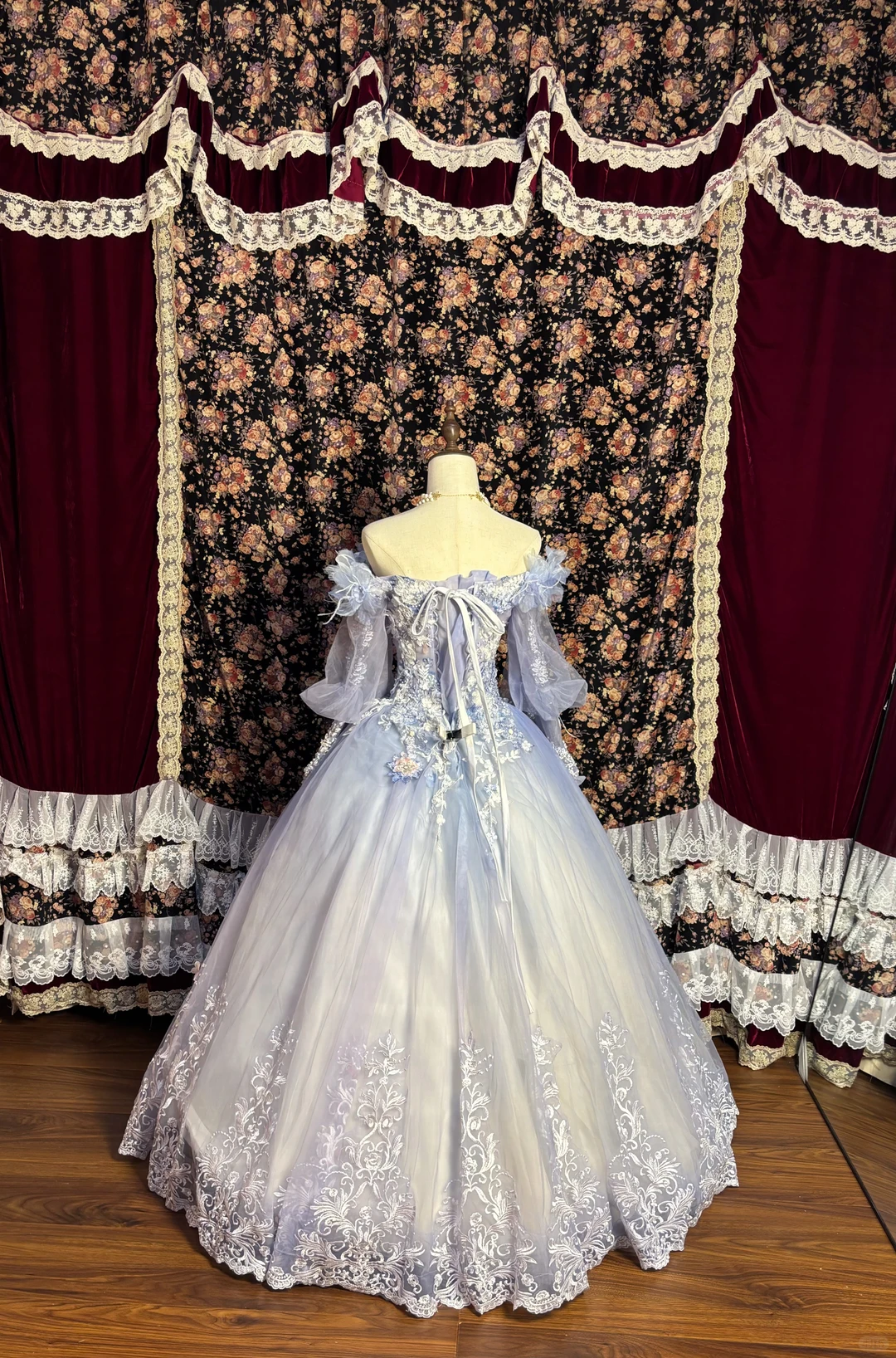Vintage Lilac Ombre Ball Gown Long Sleeve Appliques Tulle Prom Dress Sweet 16 Dress SH5778