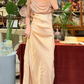 Simple A Line Spaghetti Strap Light Champagne Gold Satin Evening Dress Party Dress SH2679