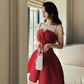 Charming Red A Line Spaghetti Straps Bow Satin Short Homecoming Dress Outfits SH6221