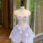Dreamy Purple A Line Strapless Floral Tulle Short Prom Dress Homecoming Dress SH7177