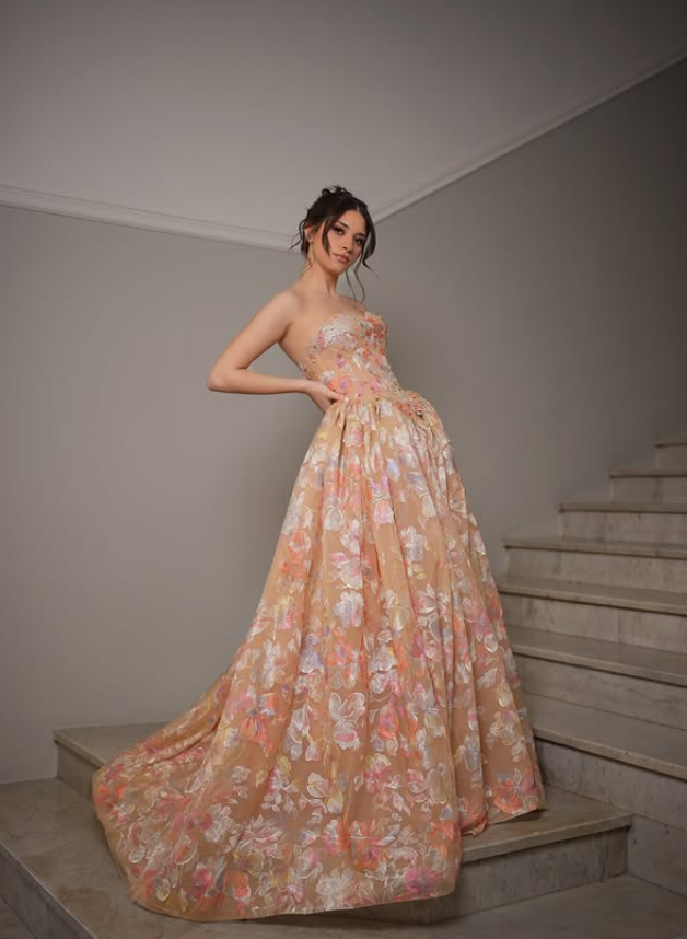 Beautiful A Line Sweetheart Neck Print Floral Tulle Long Prom Dress Evening Dress SH6527