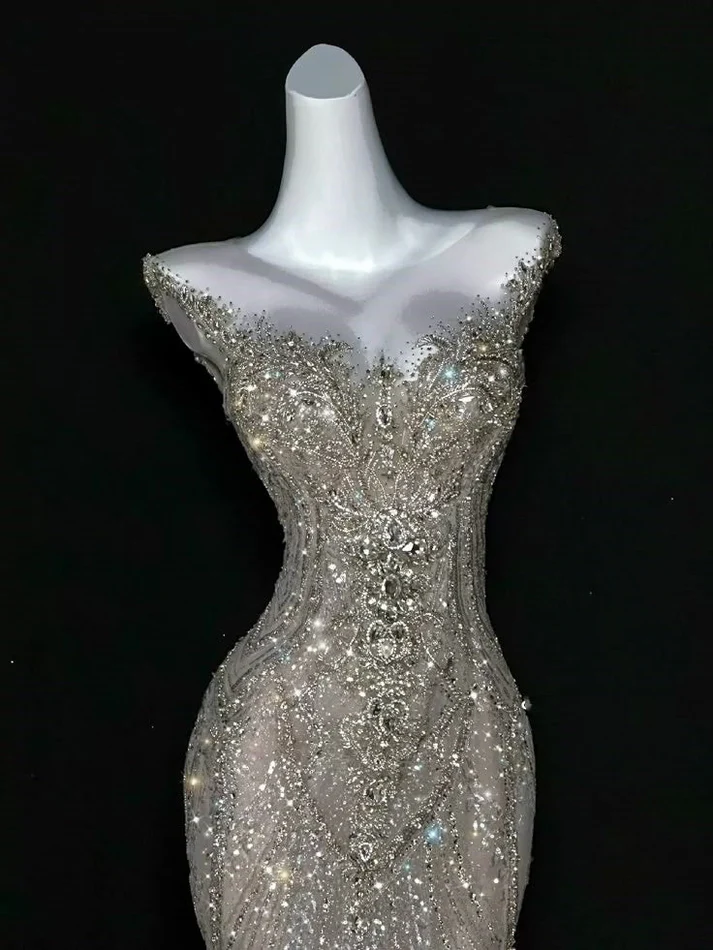 Shiny Dreamy Mermaid V Neck Silver Sequin Long Party Dress Evening Dress Date Dress SH3461
