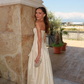 Light Champagne Elegant A Line Strapless Satin Prom Dress Evening Dress SH6067