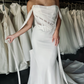 Simple Mermaid Off the Shoulder Corset Chiffon Long Sweep Wedding Dress SH2233