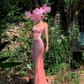 Peaches Pink Sheath Spaghetti Strap Satin Long Prom Dress Evening Dress SH4338