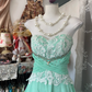 Mint Green Vintage A Line Sweetheart Neck Lace Chiffon Long Graduation Prom Dress SH5366