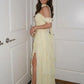 Light Yellow A Line Off the Shoulder Layered Chiffon Prom Dress Evening Dress SH8278