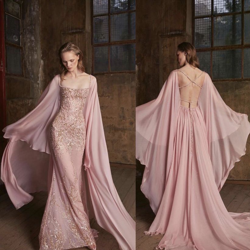 Stunning Pink A Line Long Sleeve Gold Sequin Chiffon Prom Dress SH4859