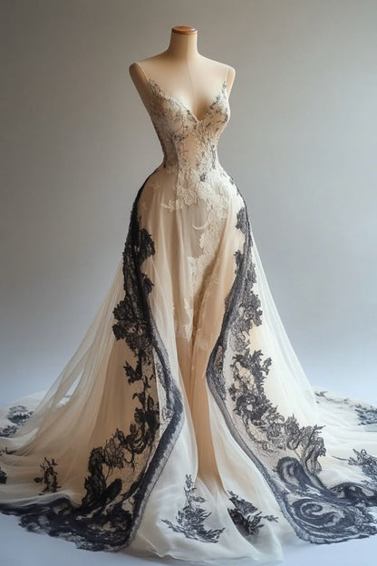 A Line Spaghetti Strap Lace Appliques Chiffon Prom Dress Graduation Prom Dress SH2480