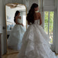 Stunning 3D Floral A Line Sweetheart Neck White Ruffle Tulle Long Wedding Dress SH8877