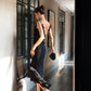 Sexy Black Mermaid Spaghetti Strap Layered Chiffon Formal Gown Evening Dress SH3943
