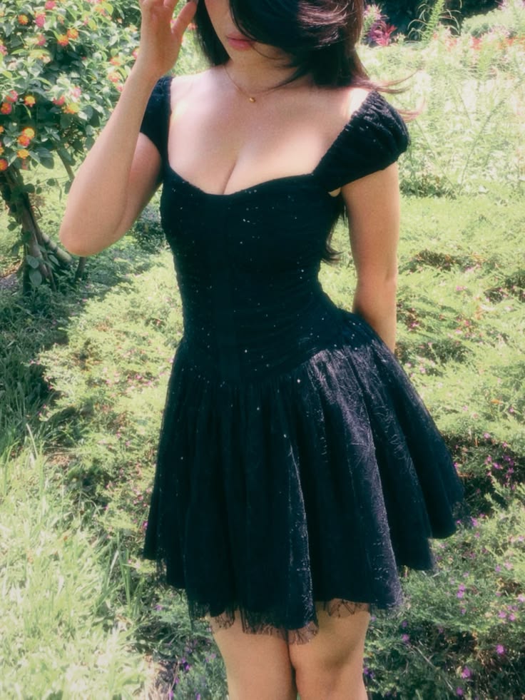 Princess A Line Straps Black Sequin Tulle Short Homecoming Dress Mini Dress SH8043