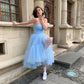 Baby Blue A Line Strapless Tulle Prom Dress Wedding Guest Dress Birthday Dress SH4441