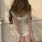 Sweet Lace Square Neck Suspender Satin Birthday Short Skirt Homecoming Dress SH6139