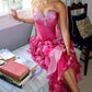 Cute Sheath Sweetheart Neck Appliques Ruffle Satin Prom Dress Evening Dress SH2346