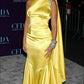 Charming Mermaid Rhinestone Yellow Satin Open Back Party Dress Evening Dress SH2793