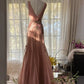 Elegant Mermaid V Neck Beaded Pink Chiffon Party Dress Evening Dress SH2882