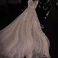 Dreamy A Line Spaghetti Strap Silver Sequin White Tulle Prom Dress Party Dress SH3395