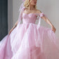 Star Sequin Pink A Line Straps Layered Tulle Date Dress Prom Dress Evening Dress SH3889