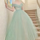 Green Princess Ball Gown Off the Shoulder Pearl Tulle Prom Dress Evening Dress SH4416