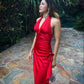 Sexy A Line Halter Red Satin Open Back Homecoming Dress Cocktail Dress SH3363