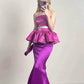 Barbie Pink Mermaid Strapless Satin Long Prom Dress Evening Dress SH3716