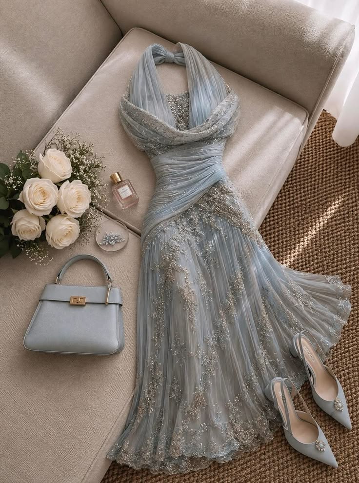 Shiny Blue A Line Halter Sequin Tulle Prom Dress Evening Dress SH6460