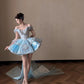 Blue A Line Off the Shoulder Exquisite Beaded Sequin Short Homecoming Dress SH5033