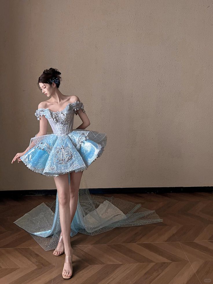 Blue A Line Off the Shoulder Exquisite Beaded Sequin Short Homecoming Dress SH5033