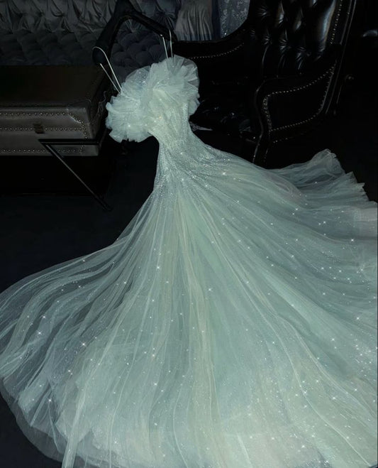 Classy A Line Off the Shoulder Sequin Tulle Long Prom Dress Birthday Dress SH3100