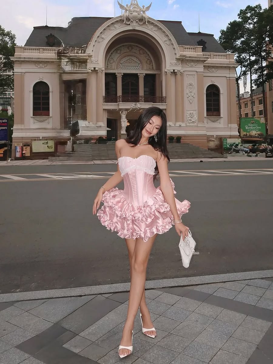 Sweety Pink A Line Strapless Layered Satin Short Prom Dress Homecoming Dress SH8673