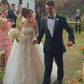 White Exquisite Ball Gown Strapless Appliques Beaded Tulle Wedding Dress SH3809