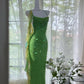 Shiny Sheath Spaghetti Strap Sequin Beaded Green Chiffon Open Back Party Dress Evening Dress SH2874