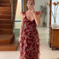 Vintage A Line Print Floral Irregular Ruffles Tulle Long Prom Dress Evening Party Dress SH4072