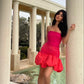 Pink Ombre A Line Strapless Tulle Short Homecoming Dress Mini Dress SH8049