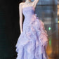 Lilac Ball Gown Strapless Pleated Layered Organza Tulle Long Prom Dress Evening Dress SH7212