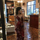 Sexy Sheath Spaghetti Strap Print Burgundy Satin Prom Dress Evening Dress SH8572