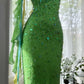 Shiny Sheath Spaghetti Strap Sequin Beaded Green Chiffon Open Back Party Dress Evening Dress SH2874