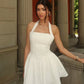 Simple White A Line Halter Satin Backless Short Prom Dress Homecoming Dress SH8934