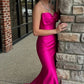 Hot Pink Mermaid Strapless Bow Satin Long Prom Dress Evening Dress SH1733