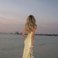 Yellow Mermaid Halter Two Piece Satin Prom Dress Evening Dress SH1858
